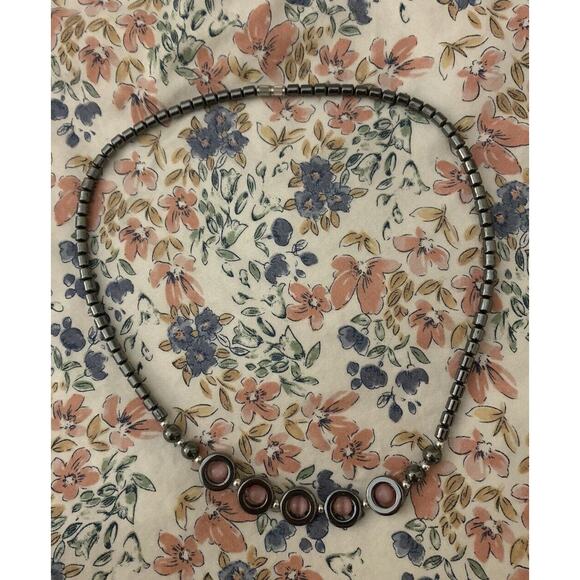 Hematite Pink Cat’s Eye Beaded Necklace 19” Swivel Beads Pre Owned Metal Glass - Picture 7 of 7